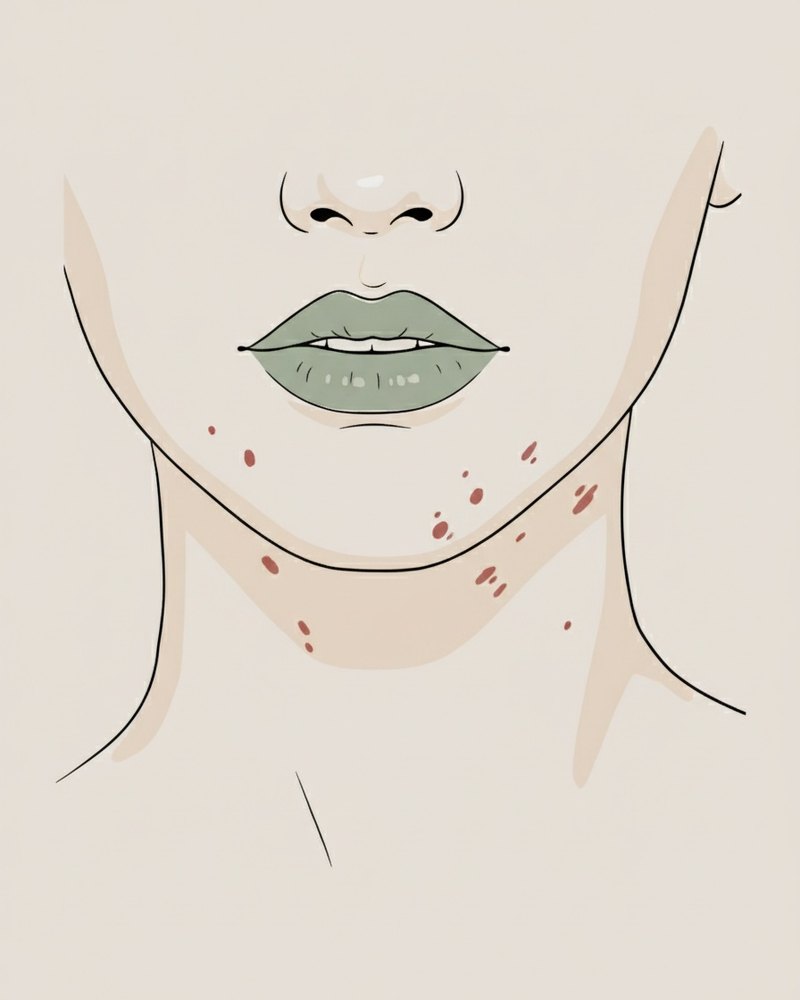Illustration de la zone U du visage avec des boutons sur le menton et la mâchoire