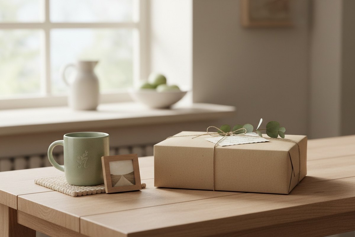 Coffret cadeau personnalisé pour la Fête des Mères avec mug gravé et étiquette manuscrite
